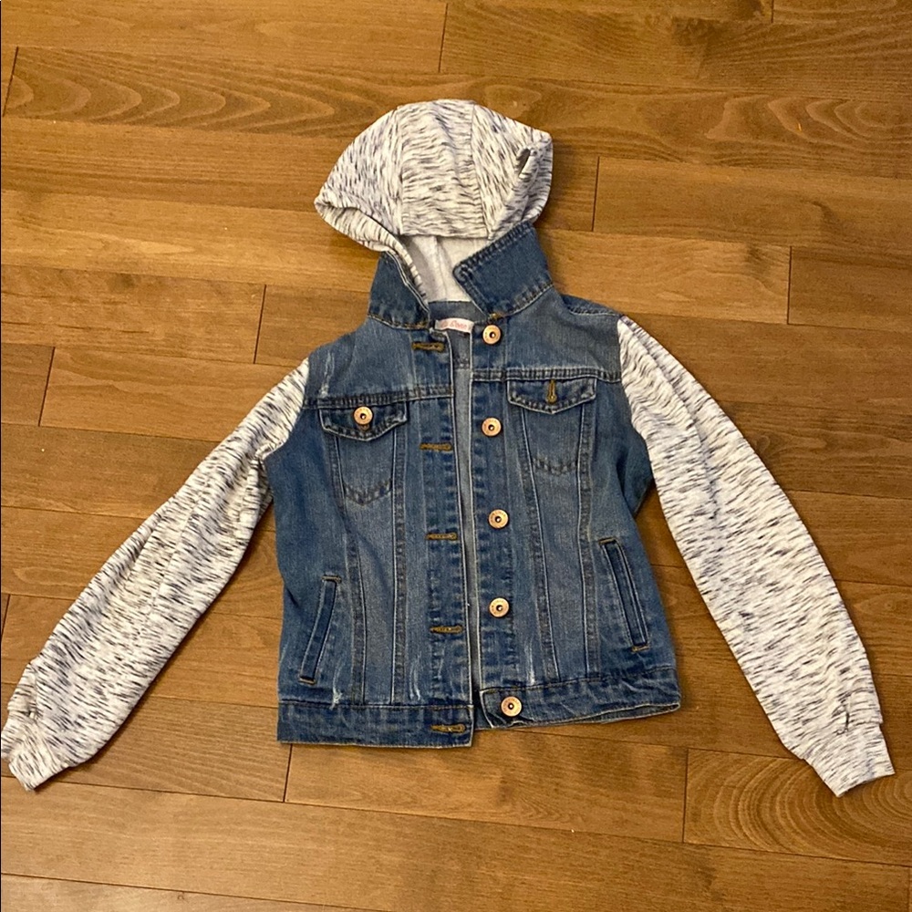 Ci Sono Blue and Gray Jean Jacket with Hood